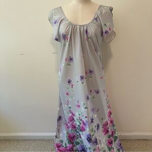 VTG Nightgown Long Lilac Purple Floral Flutter Sleeve Fairy Cottagecore Sz. S